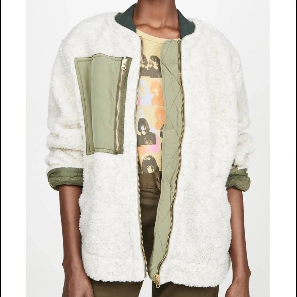 FREE People Large Riverton olive & cream Sherpa jacket